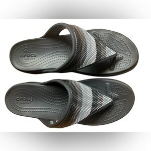 Crocs Monterey Black Bead Strap Sz 7 Womens Wedge Flip Flop Thong Sandals